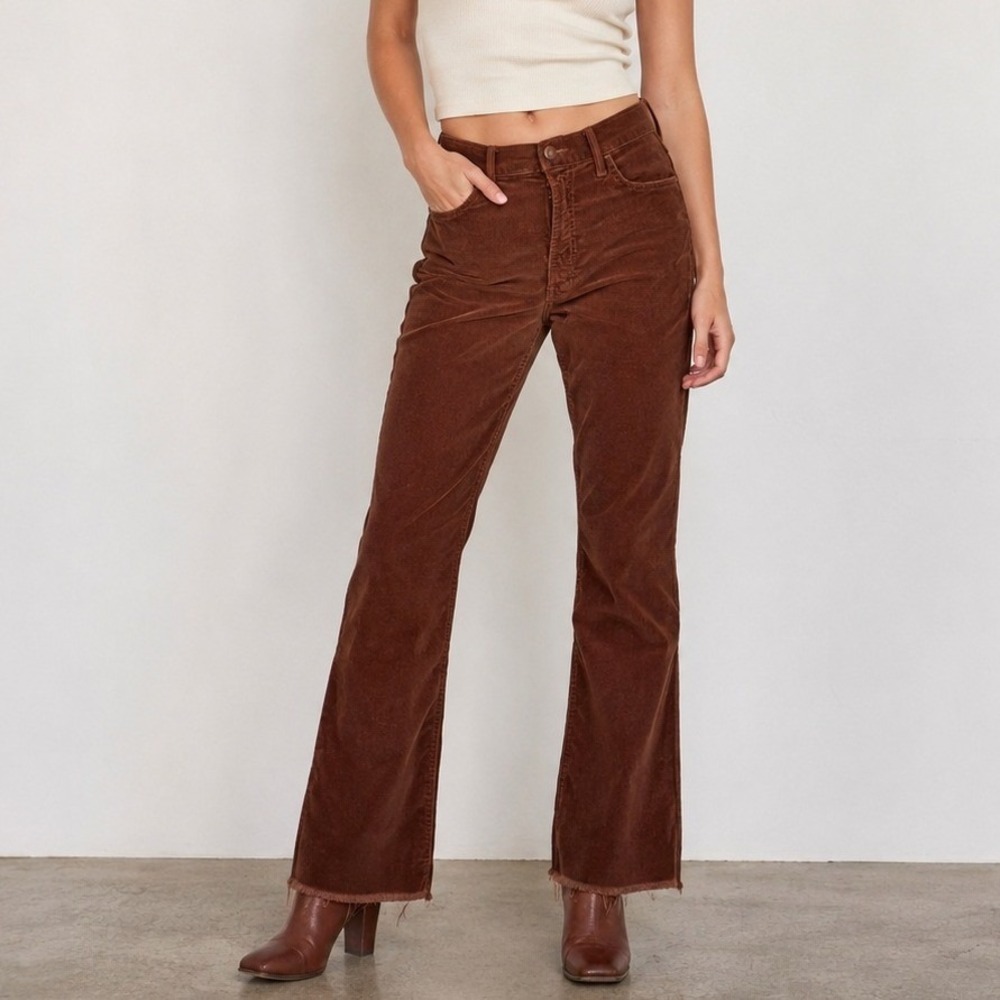 Mother Insider Crop Step Fray Corduroy Pants 27 Brown Hopscotch 70s Style Boho